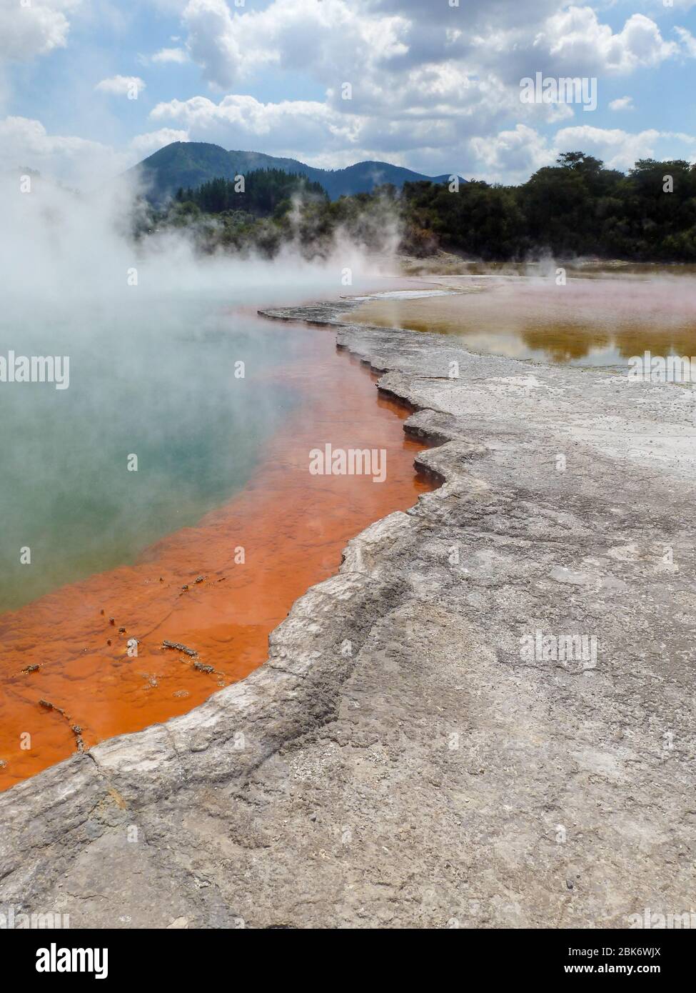 An orange blue volcanic hot spot in Rotorua, New Zealand Stock Photo