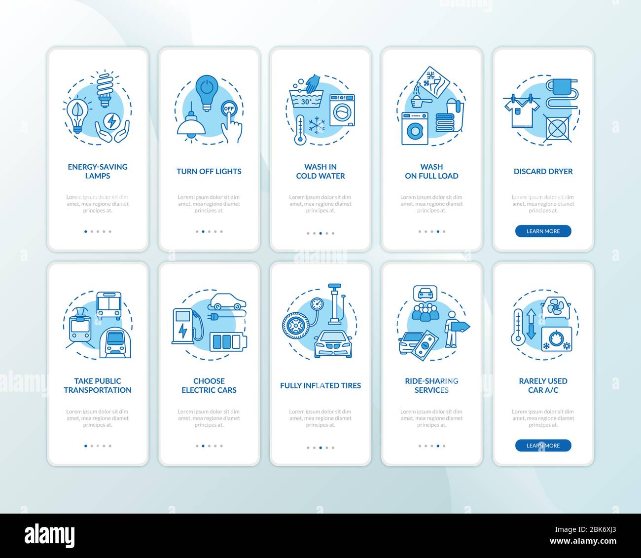 Resource effectiveness onboarding mobile app page screen with concepts set Stock Vector