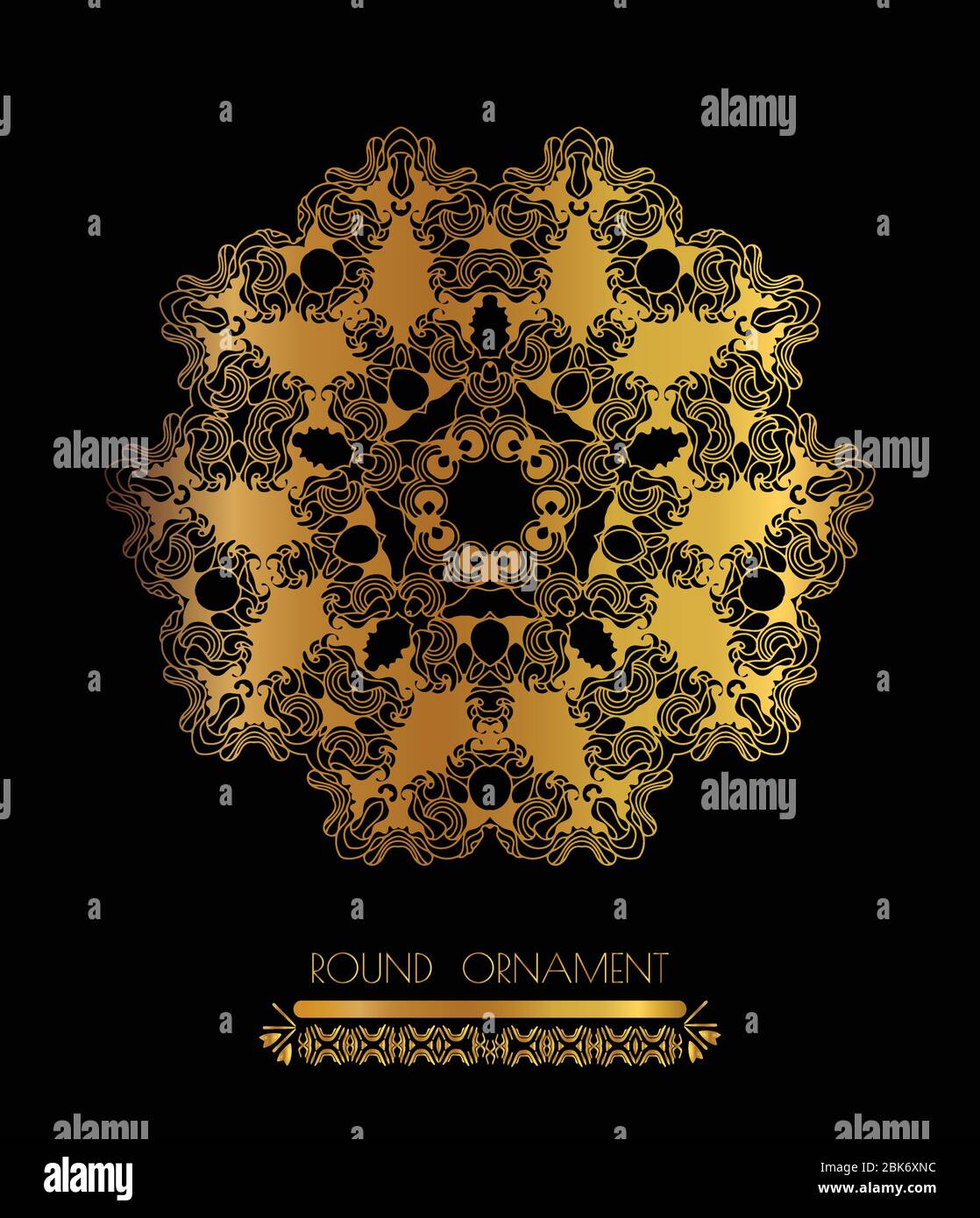 Gold circular ornament on black background. Golden pattern Stock Vector ...