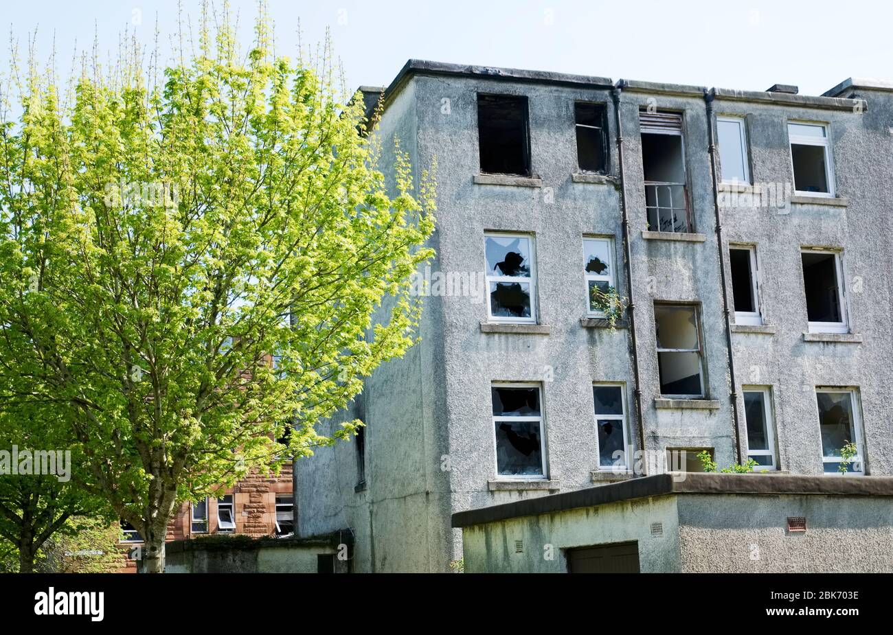 Derelict abandoned council house in poor housing crisis ghetto estate slum in North England