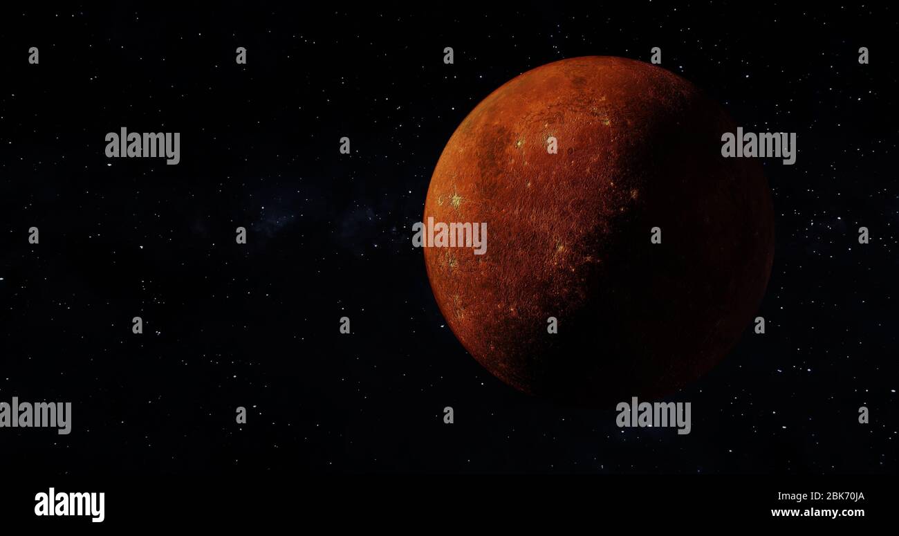 Red Planet on Black Galaxy. Red galaxy in space. Stock Photo