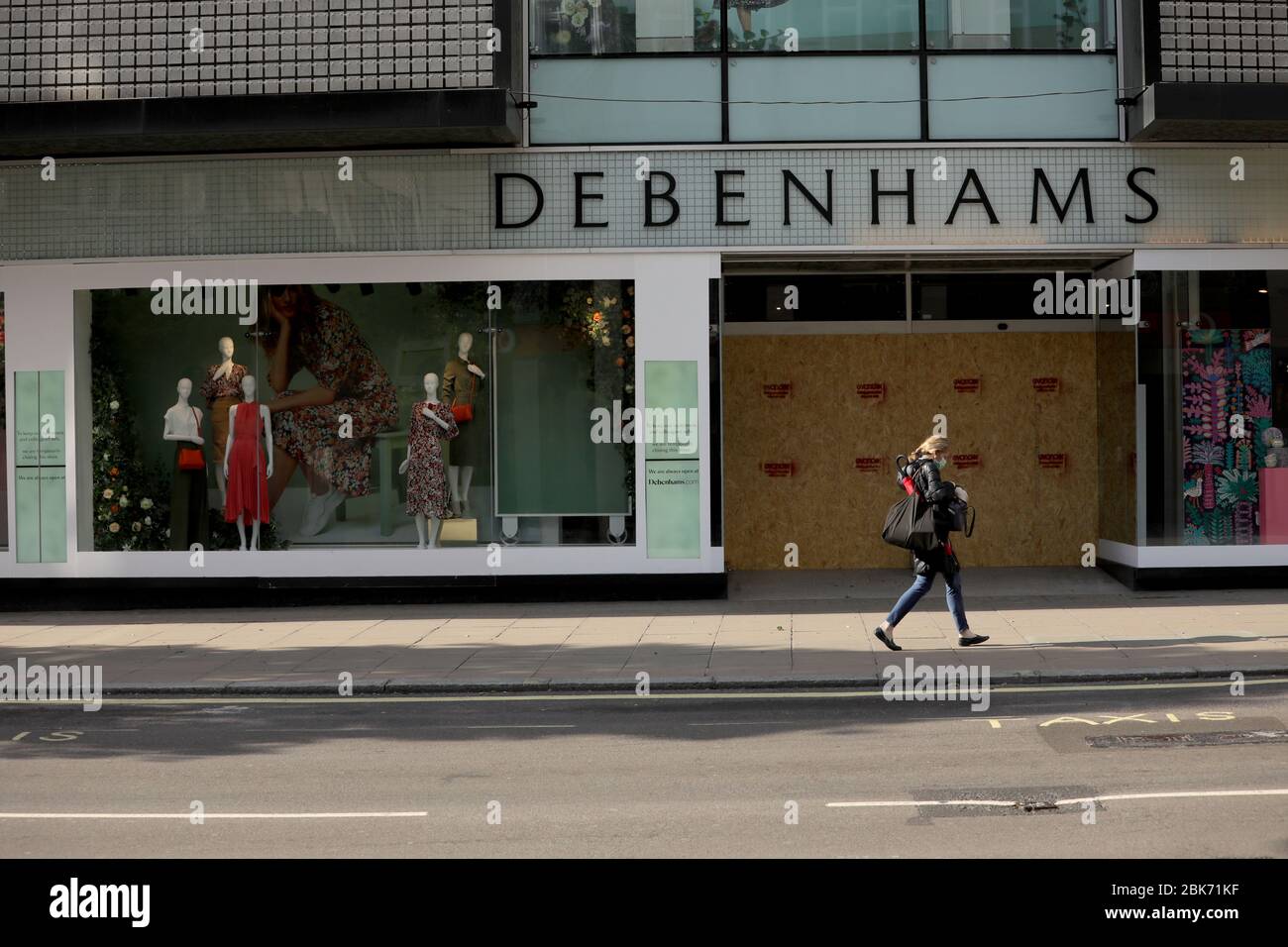 London, UK. 1st May, 2020. Photo taken on May 1, 2020 shows the closed Debenhams store on Oxford Street, in London, Britain. Credit: Tim Ireland/Xinhua/Alamy Live News Stock Photo