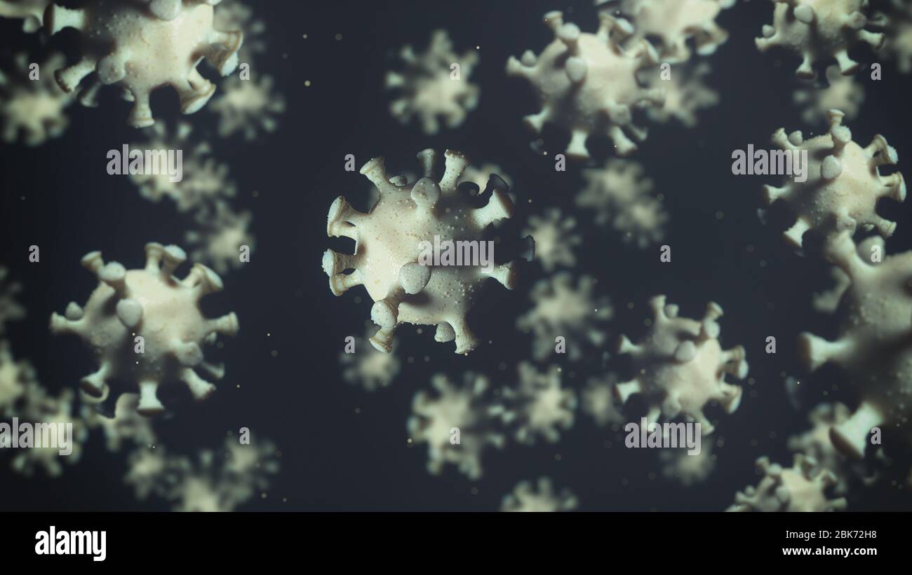 Microscopic coronavirus cells in a microscopic  background, 3d illustration Stock Photo