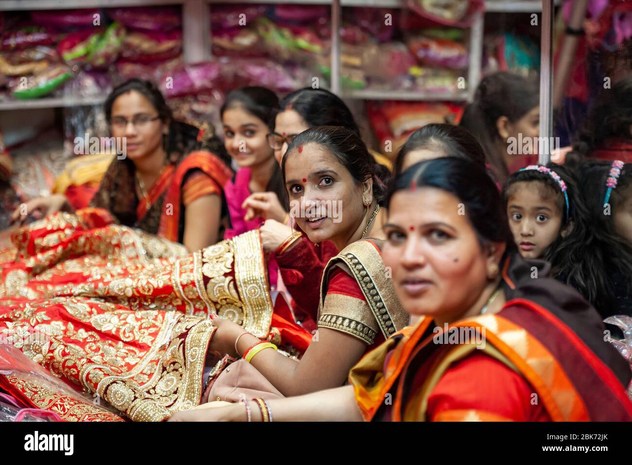 Udaipur city in India, February 8, 2018 Women shopping sari in Udaipur