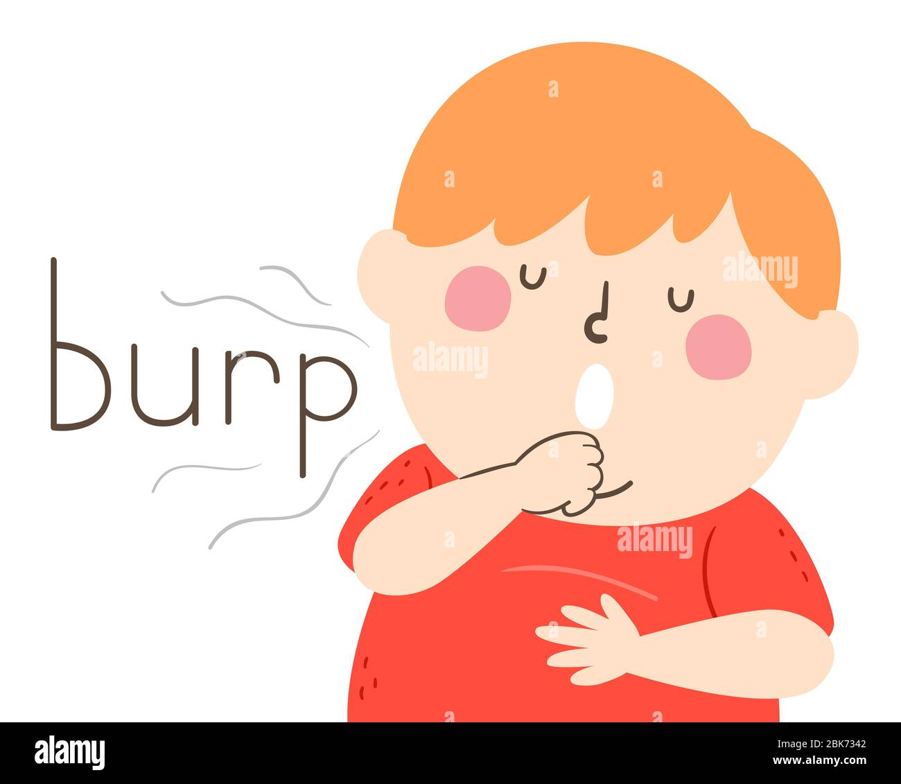 Illustration of a Kid Boy Massaging His Belly and Burping Loudly Stock