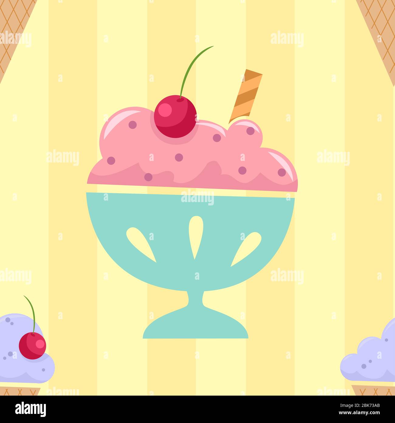 Seamless Background Illustration of Ice Cream on Bowl with Cherry and ...