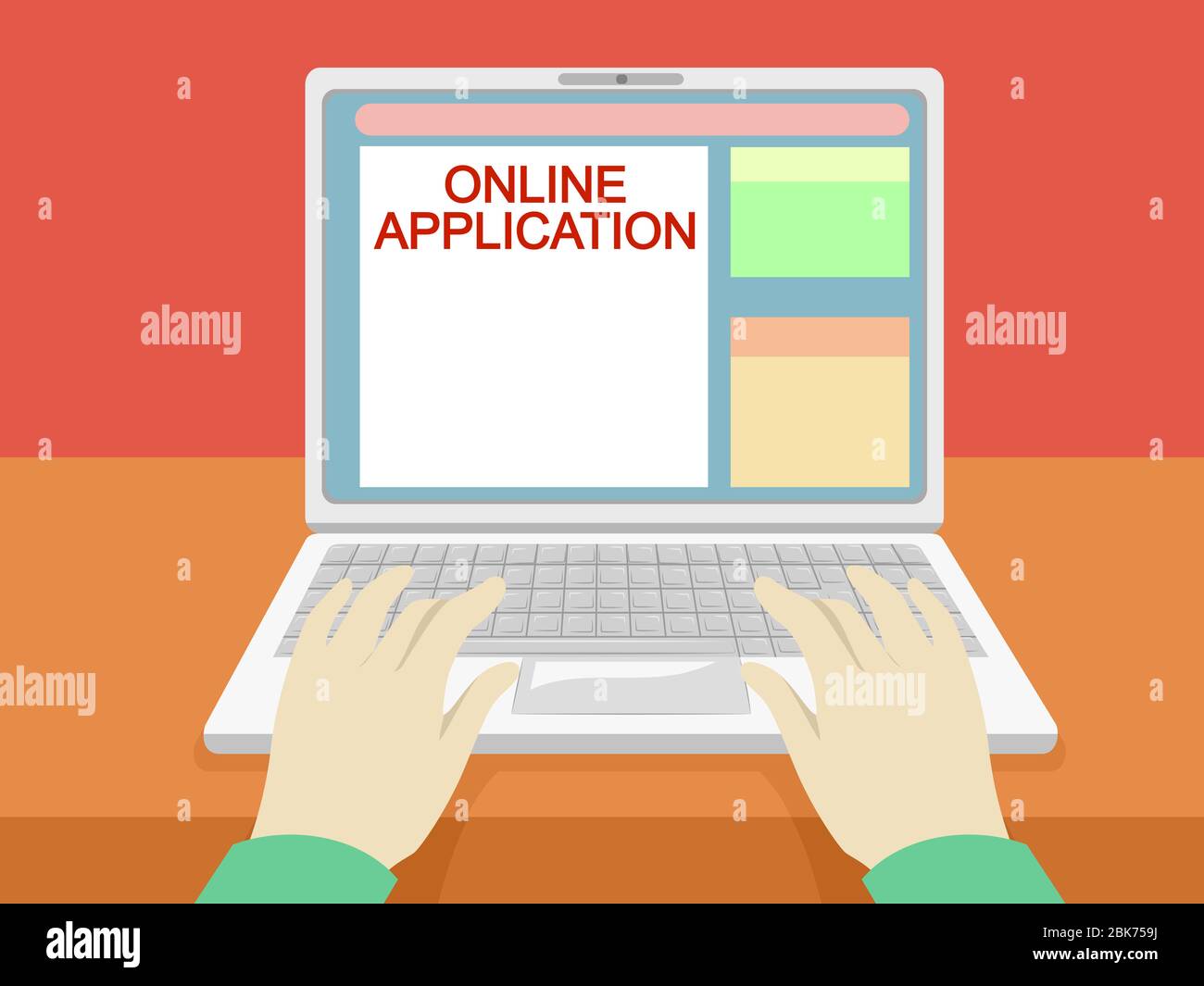 Illustration of Hands Using a Laptop Filling Out an Online Application ...