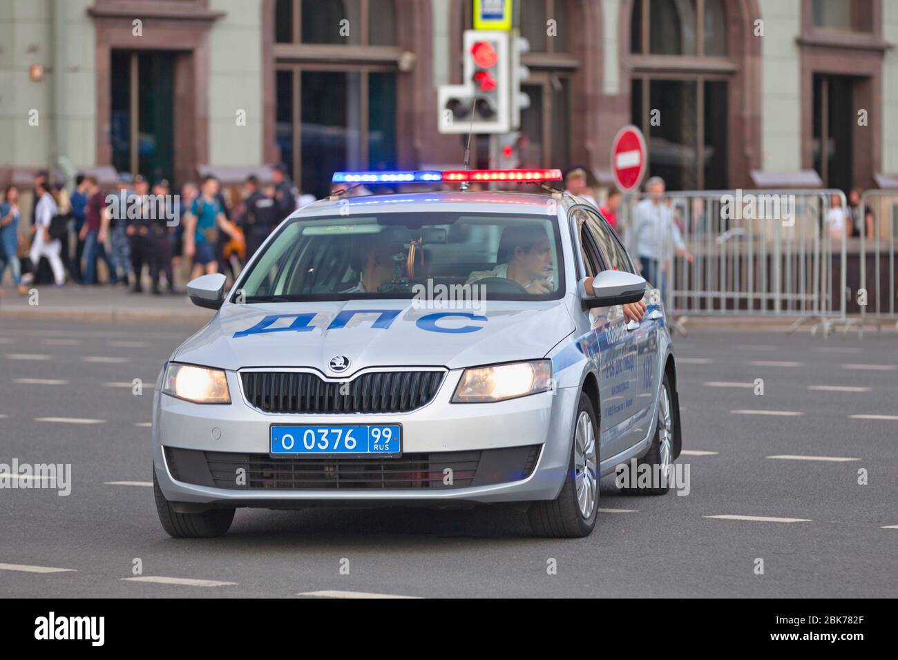 Moscow, Russia - July 07 2018: Police car of the Road Patrol Service (Russian: Дорожно-патрульная служба, или Дорожно-постовая служба - ДПС) regulatin Stock Photo