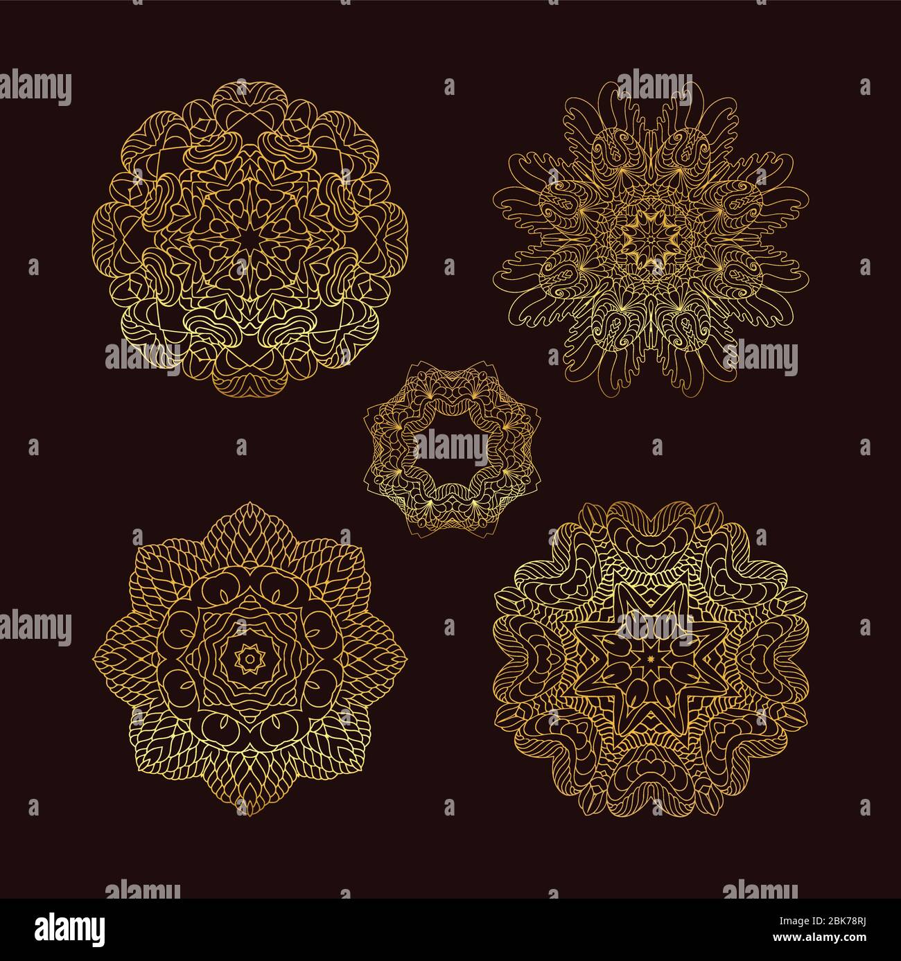 Gold circular ornament on black background. Golden pattern Stock Vector ...