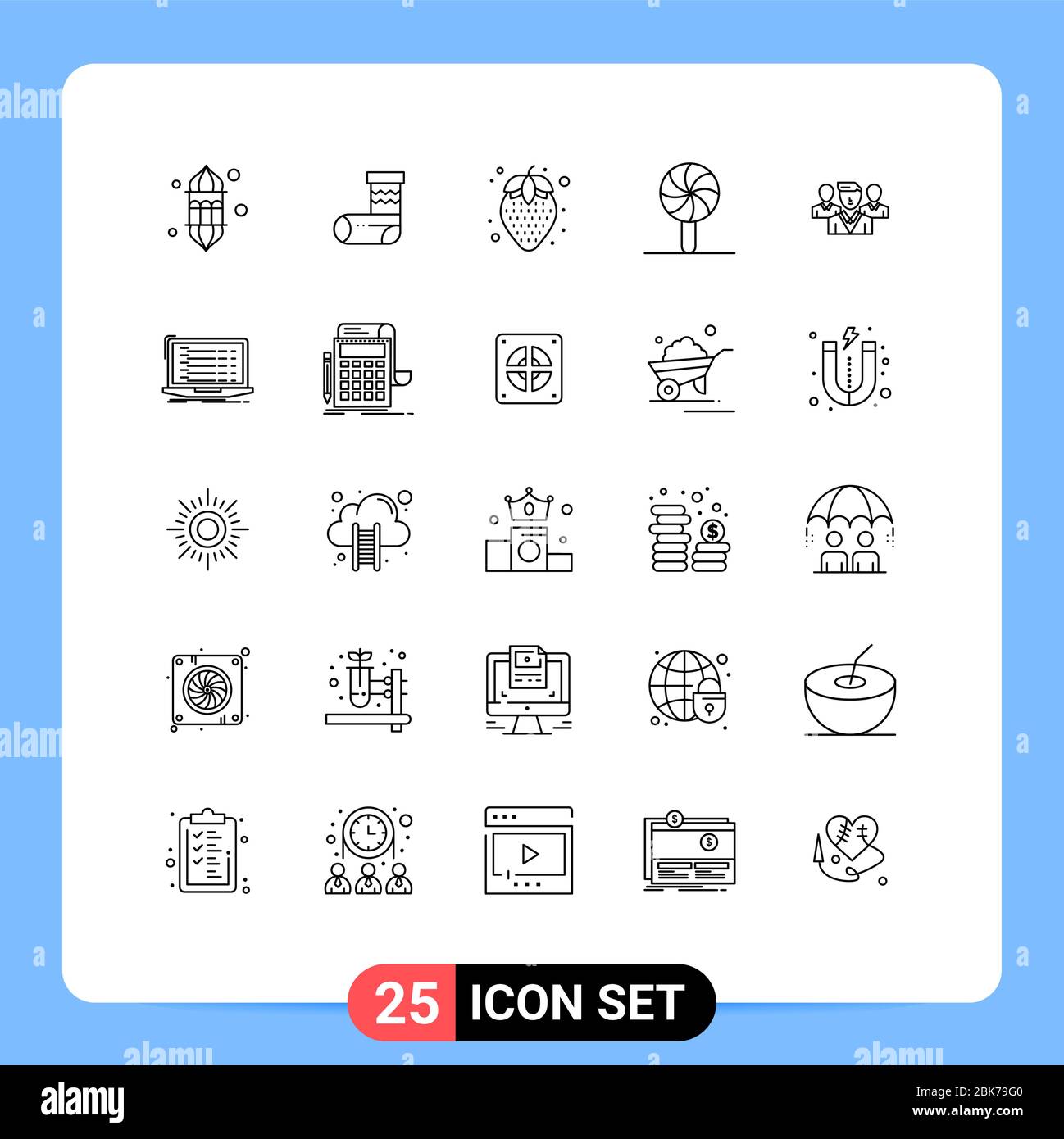 25 Universal Lines Set for Web and Mobile Applications security, lollipop, gift, holiday, christmas Editable Vector Design Elements Stock Vector