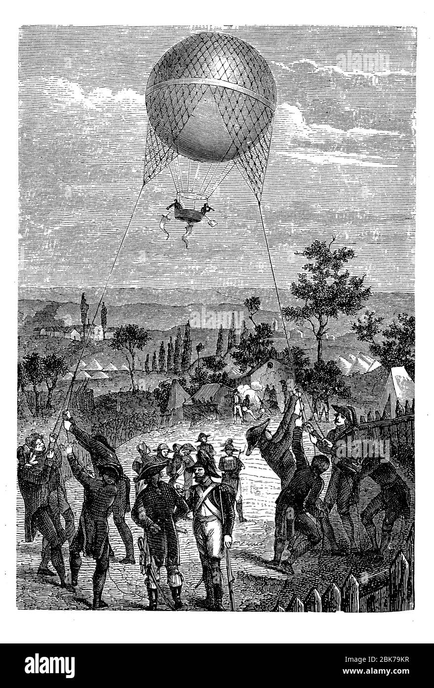 Godard observation balloon. Aerial reconnaissance: Godard tethered observation balloon service used by the French army in Franco-Austrian war of 1859 Stock Photo