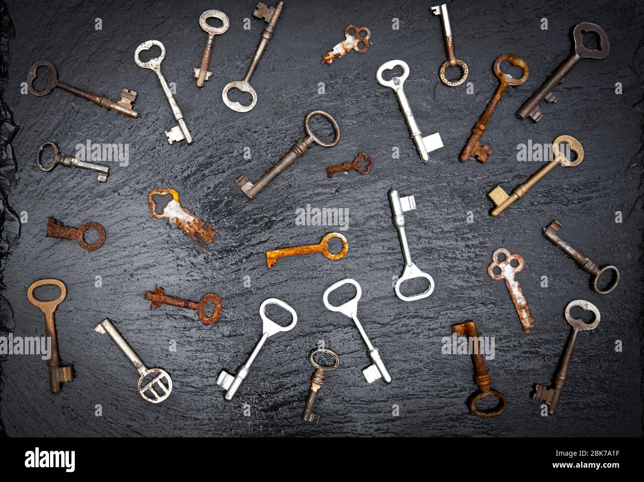 Old keys on vintage wallpaper hi-res stock photography and images - Alamy