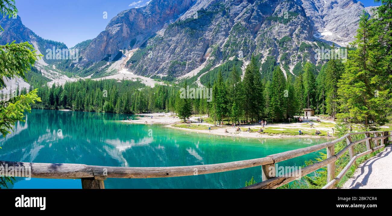 Lake Braies (wildsee) in south tyrol italy 2018 Stock Photo