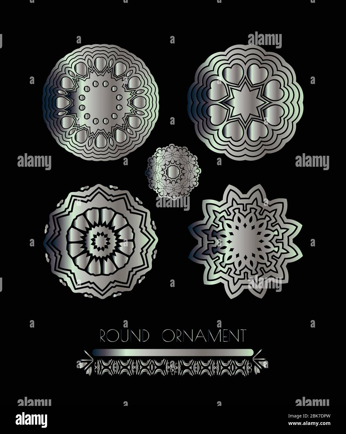 Silver texture. Silver mandala on black background Stock Vector