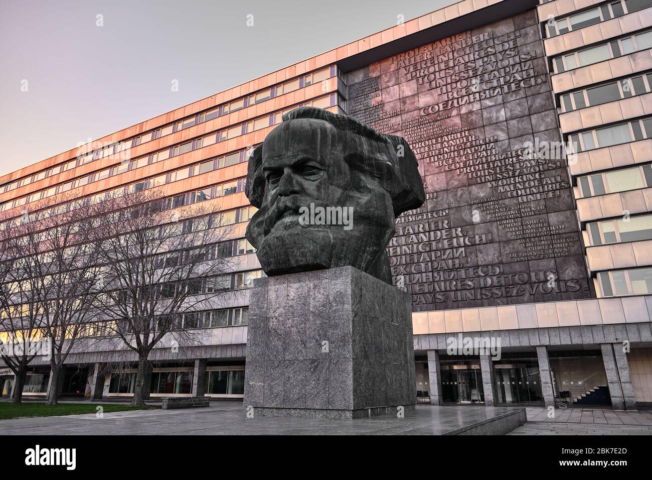 Karl Marx monument in public space of Chemnitz, European Capital of Culture 2025, Germany Stock 