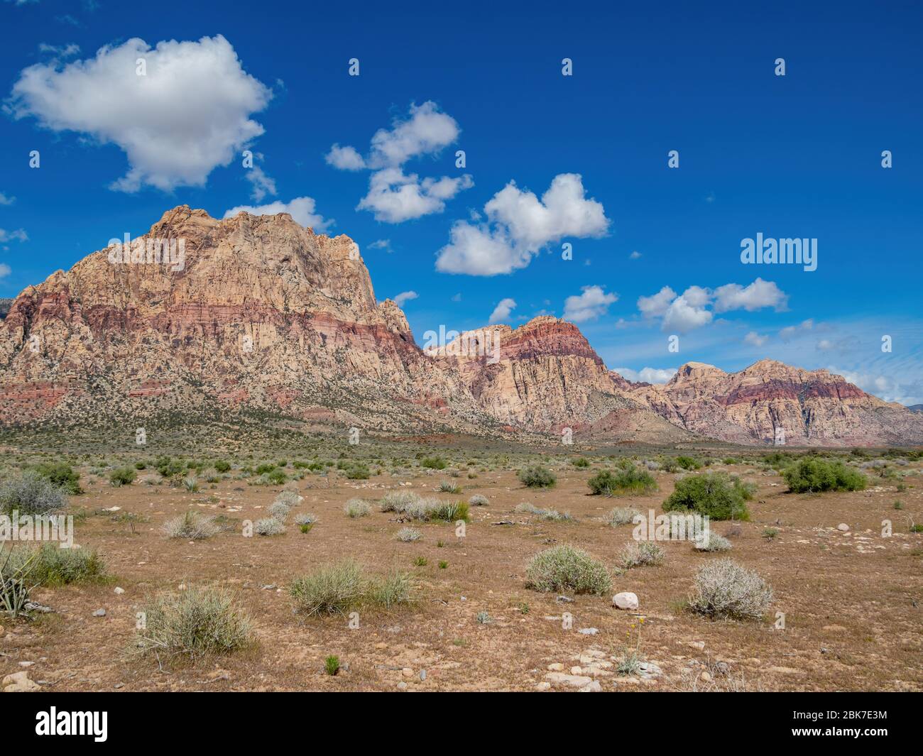 Sunny view of the beautiful Bridge Mountain in Red Rock Canyon area at Nevada Stock Photo