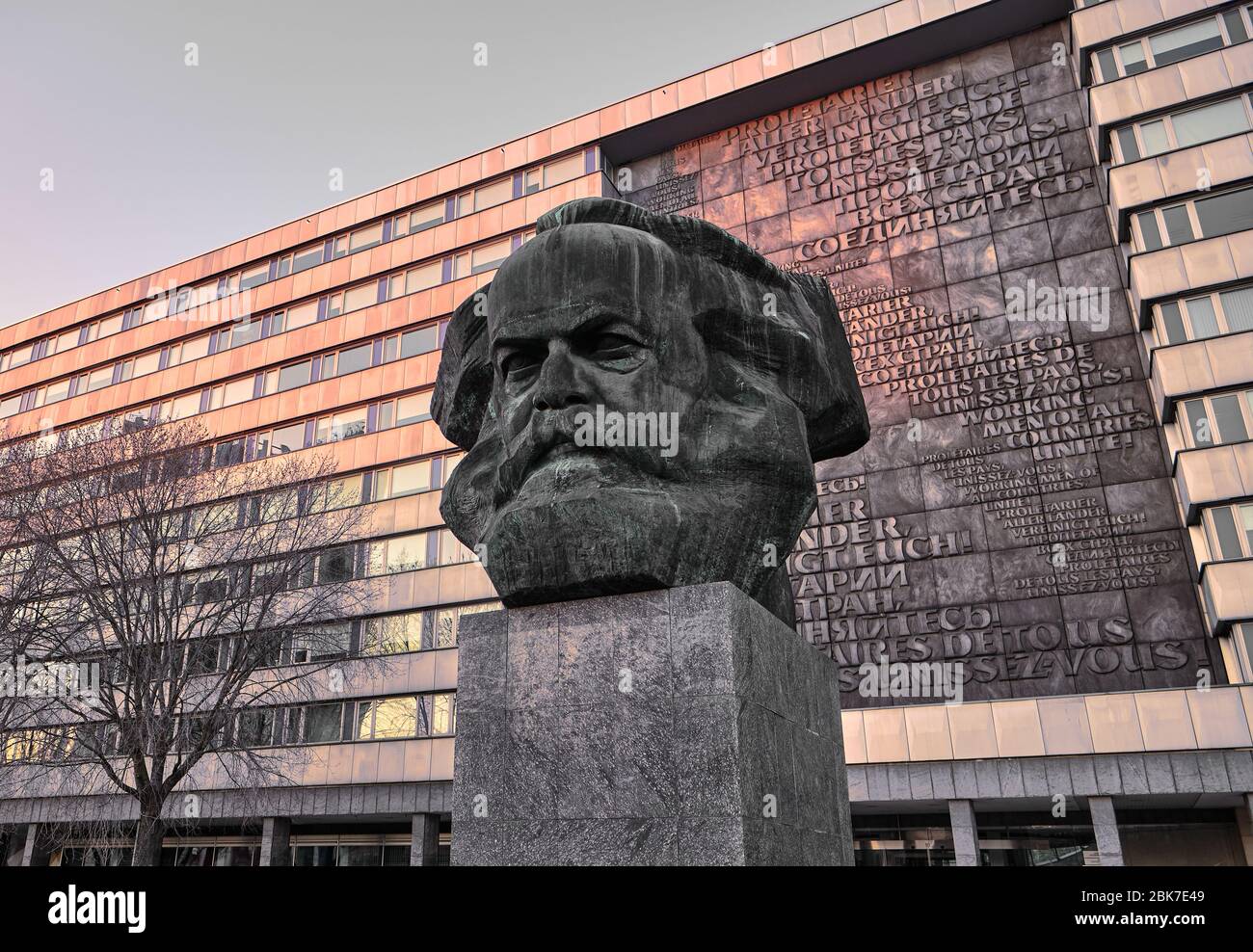 Karl Marx monument in public space of Chemnitz, European Capital of Culture 2025, Germany Stock 