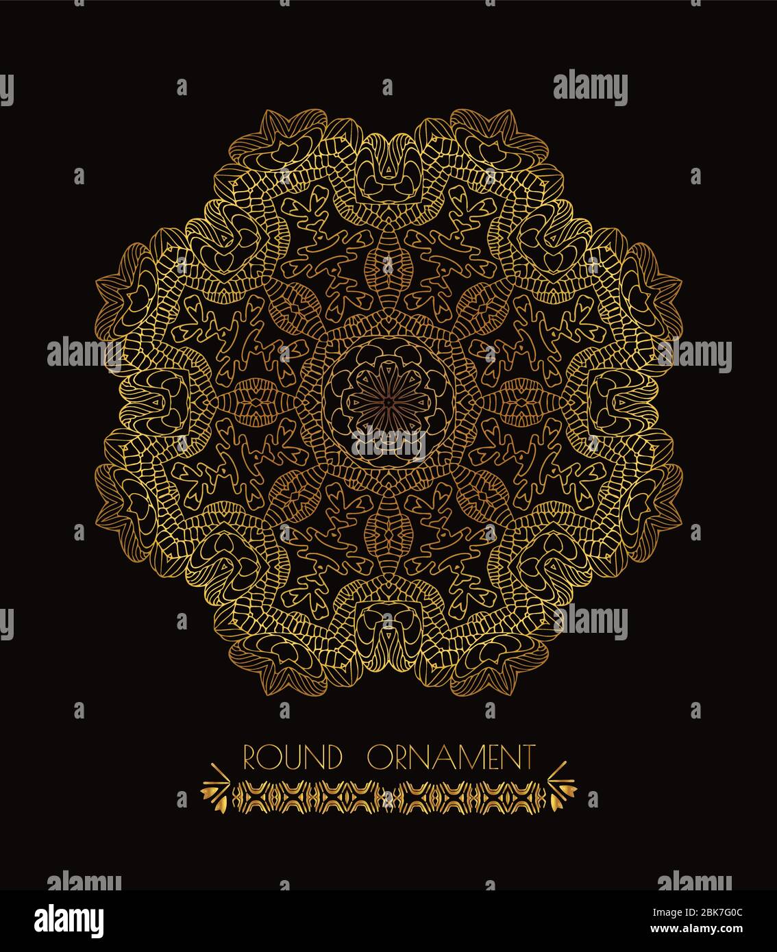 Gold circular ornament on black background. Golden pattern Stock Vector ...