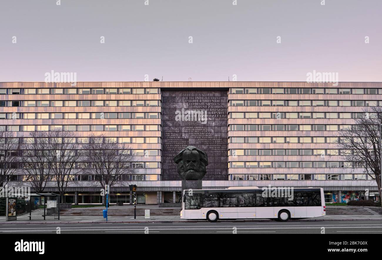 Karl Marx monument in public space of Chemnitz, European Capital of Culture 2025, Germany Stock 