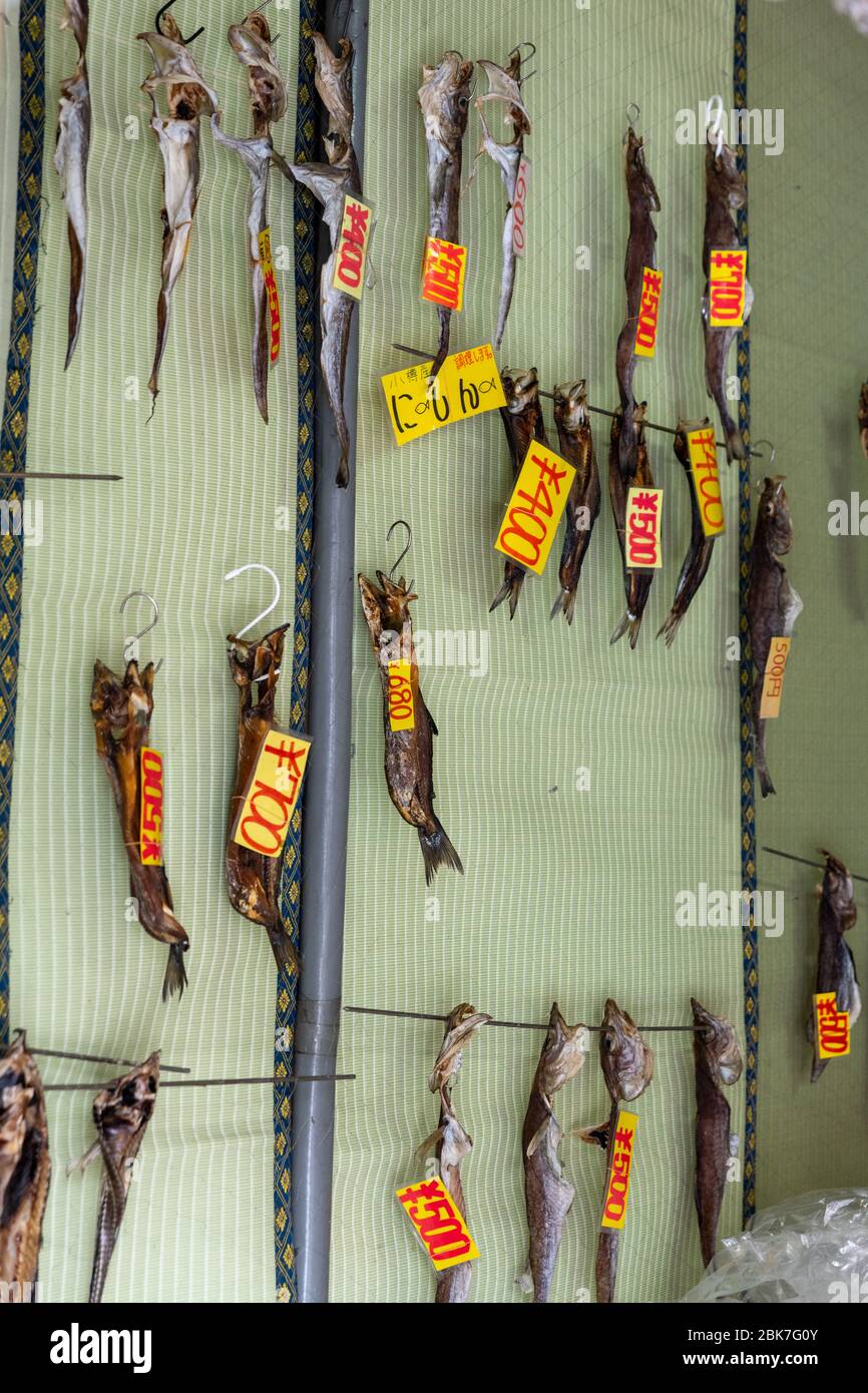 Dried Fish Hanging, Otaru, Japan Stock Photo