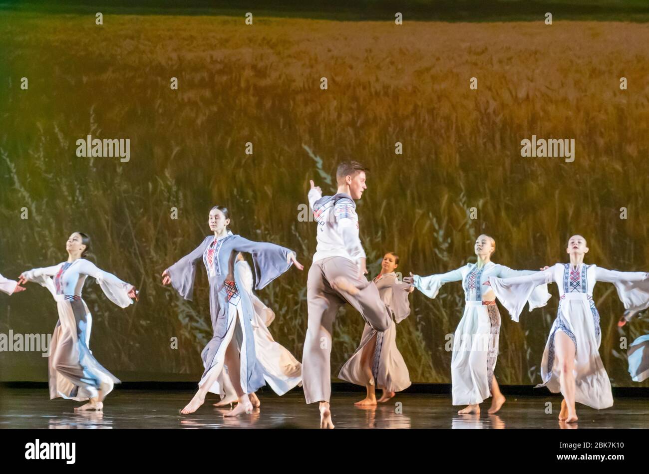 Saint Petersburg, Russia November 23, 2019 the folk dance ensemble performs traditional