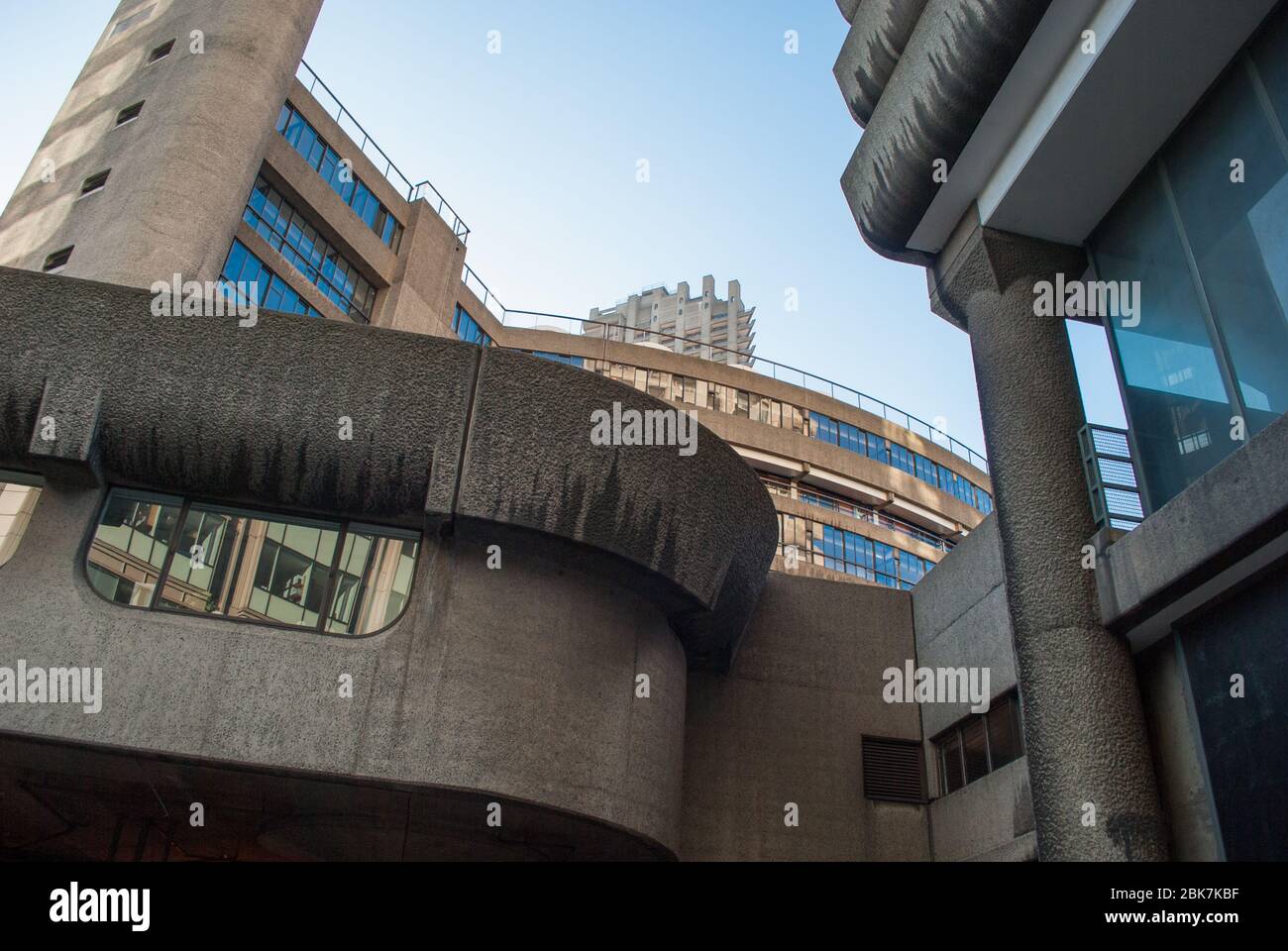 Concrete 1960s Brutalist Architecture Barbican Estate by Chamberlin Powell and Bon Architects Ove Arup on Silk Street, London Stock Photo