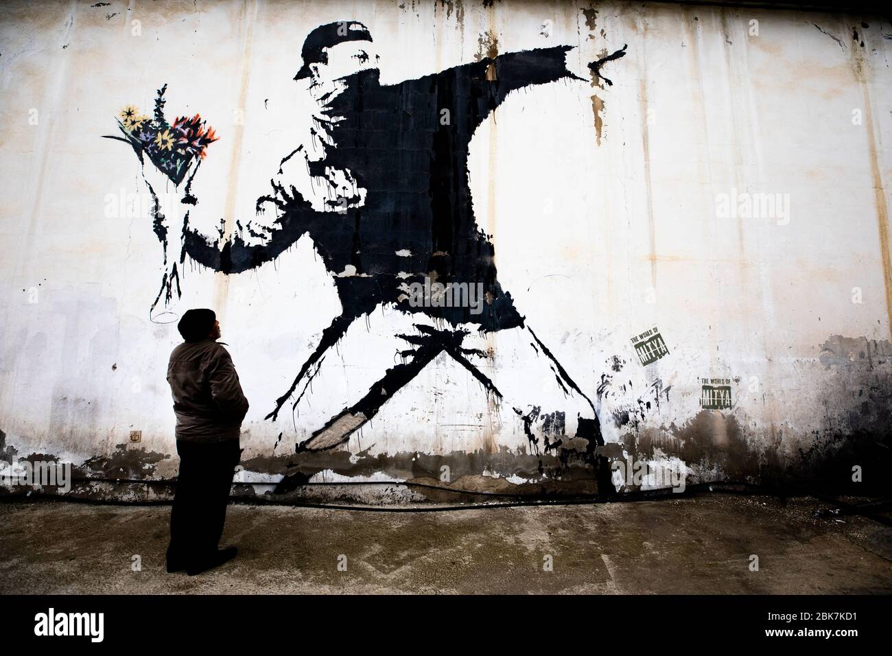 Bansky's celebrated graffiti in Bethlehem, Palestine Stock Photo