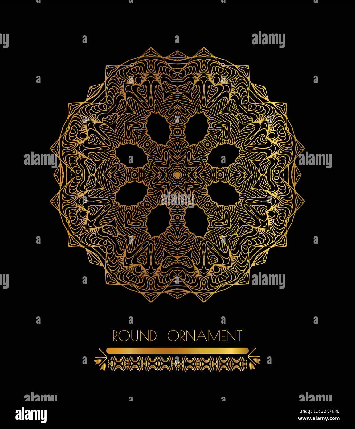 Mandala golden set. Gold Circular ornament on black background Stock ...