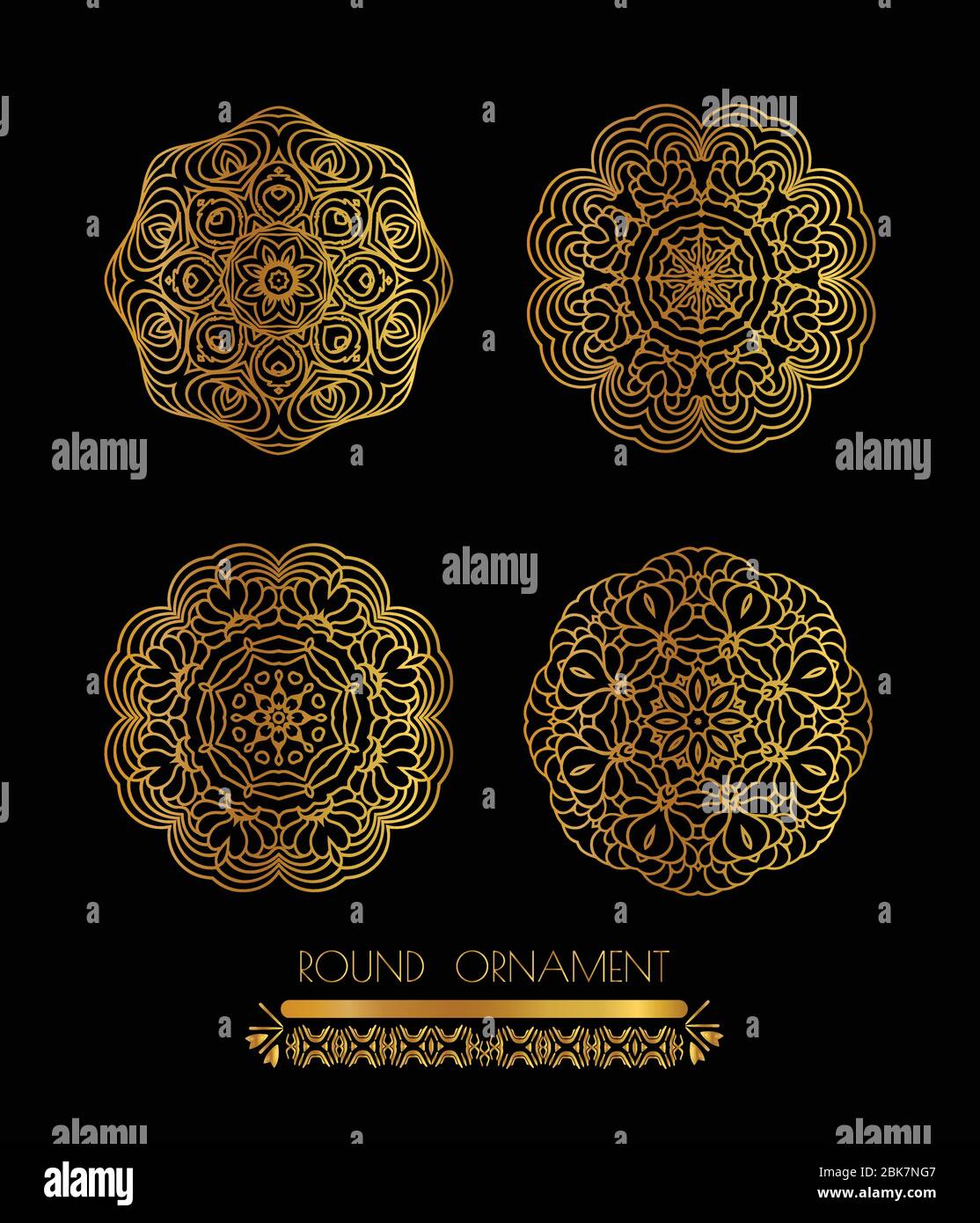 Gold circular ornament on black background. Golden pattern Stock Vector ...