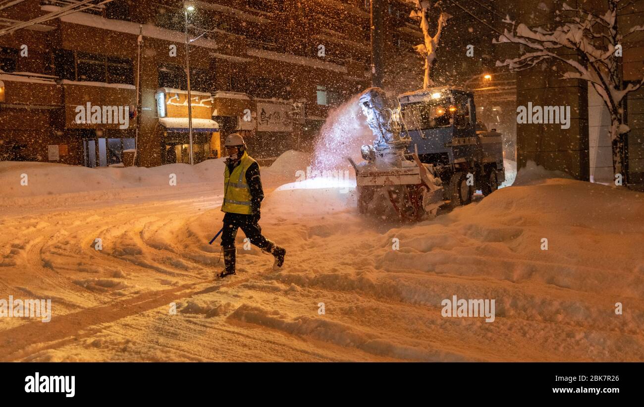 Snow Blower at Night, Sapporo, Japan Stock Photo Alamy