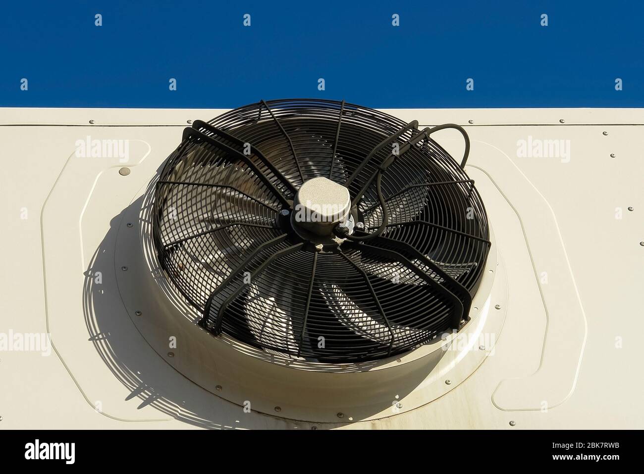 Industrial air conditioner fan close up. Large outdoor air conditioning