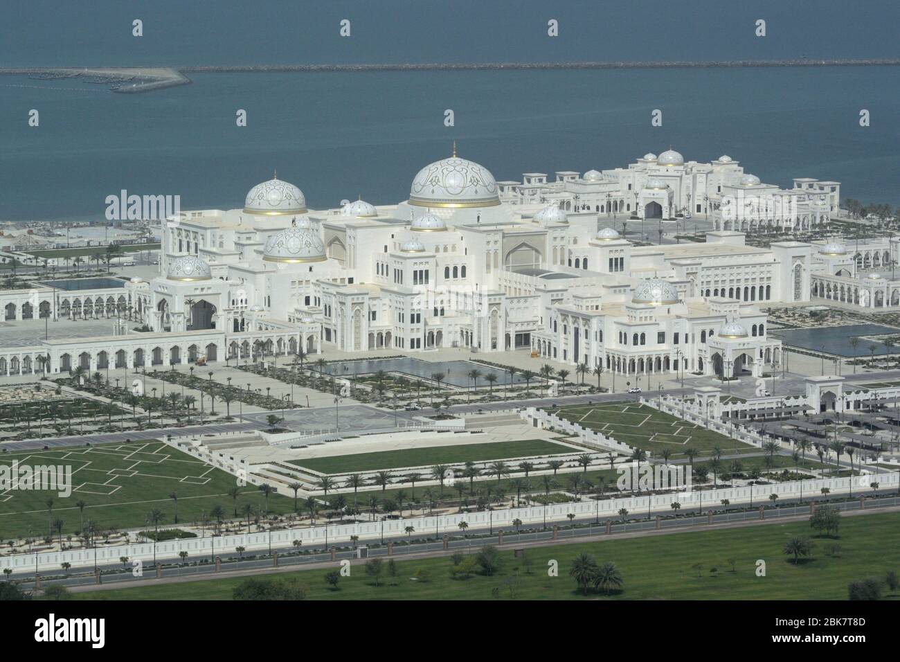 The UAE Presidential Palace and the Emirates Palace hotel (aerial) at