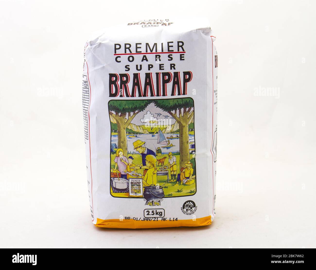 Alberton, South Africa - a bag of Premier coarse braaipap porridge isolated on a clear background image with copy space in horizontal format Stock Photo