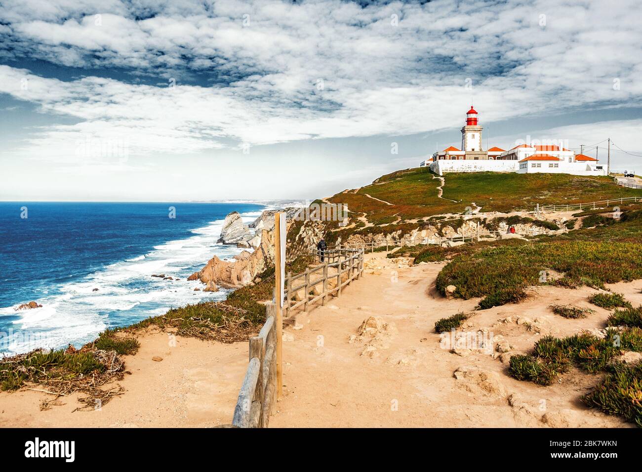 Cabo da Roca, Cape Roca is a cape which forms the westernmost point of both  mainland Portugal, mainland Europe and the Eurasian land mass. Sintra, Por  Stock Photo - Alamy