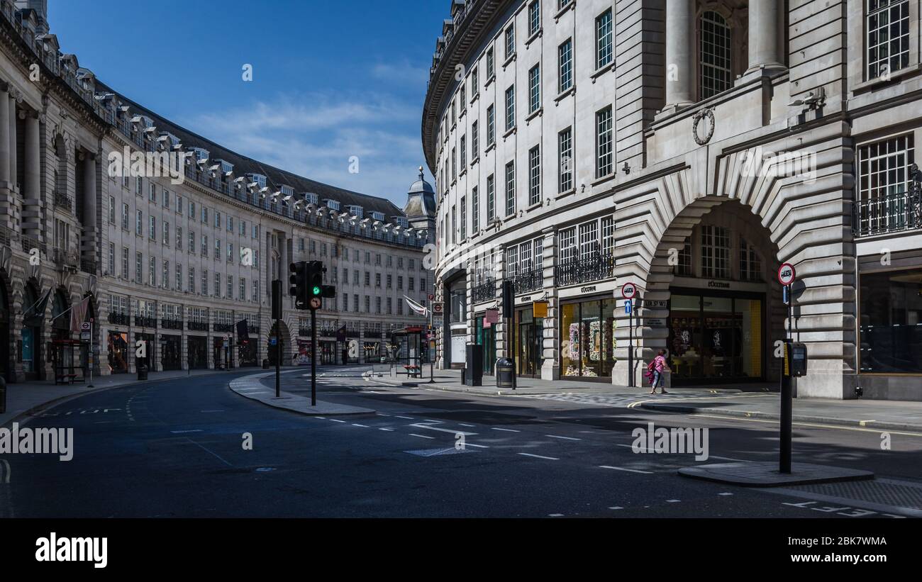 Empty Regent Street in London during the lockdown. Stock Photo
