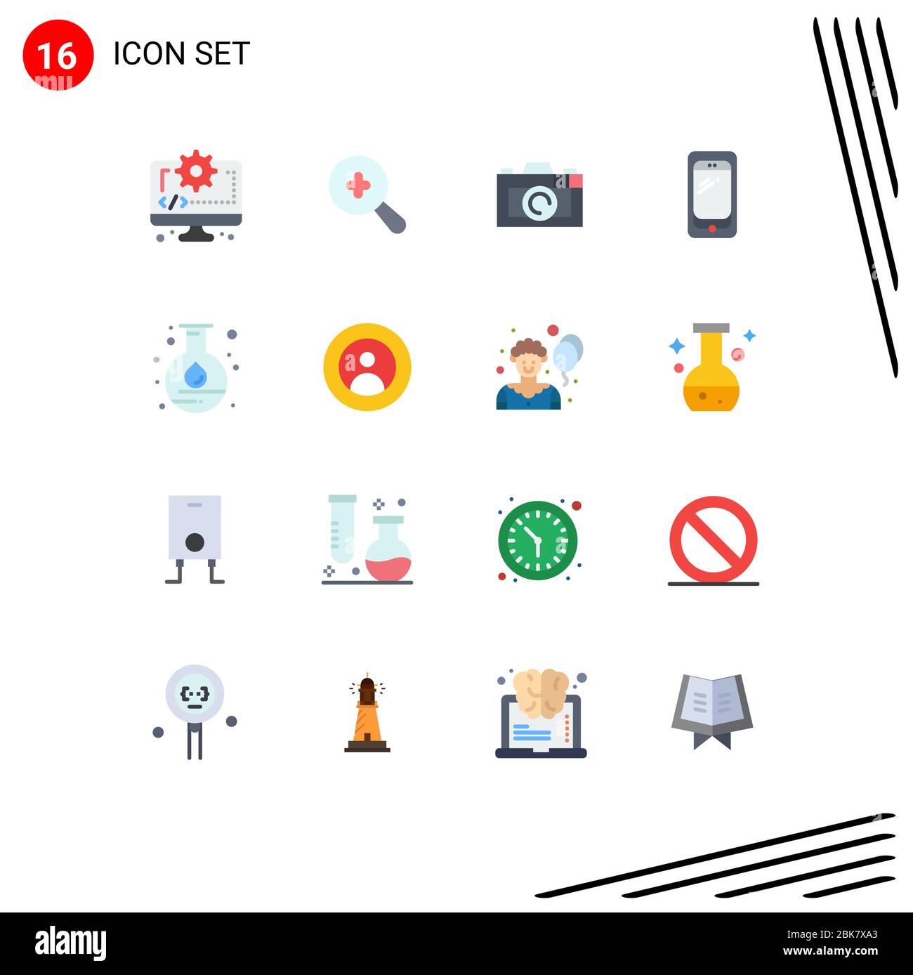User Interface Pack of 16 Basic Flat Colors of lab, energy, picture, samsung, mobile Editable Pack of Creative Vector Design Elements Stock Vector