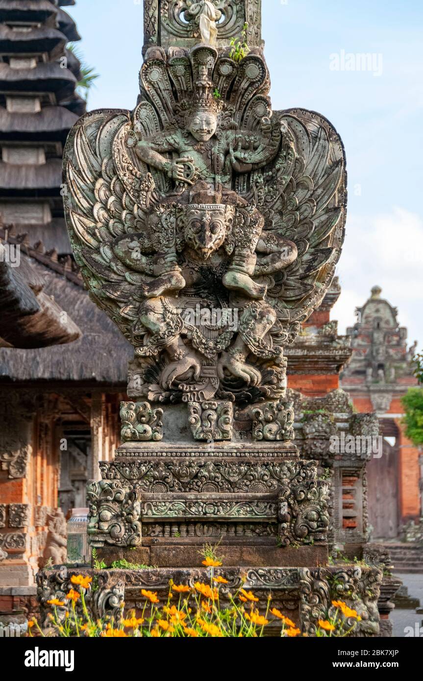 Carved stone statue at Pura Taman Ayun Temple Bali Indonesia Stock Photo