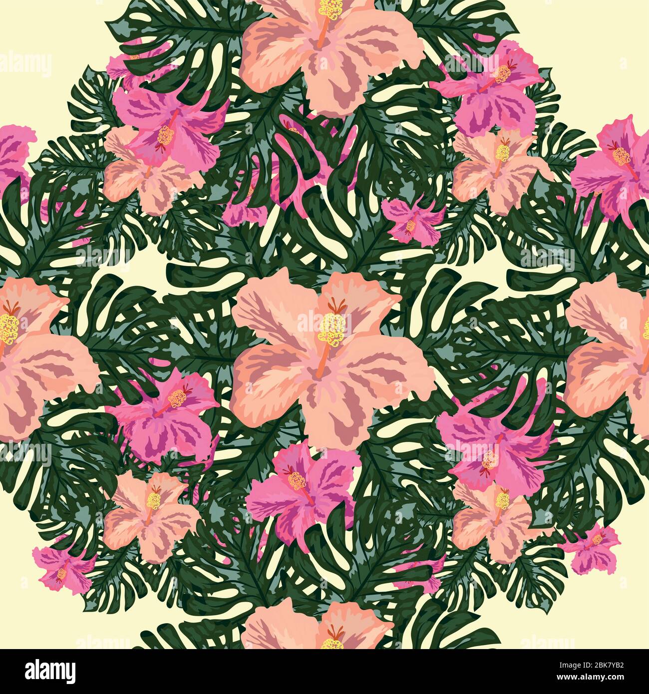 Exotic seamless pattern with tropical leaves and flowers on a black ...