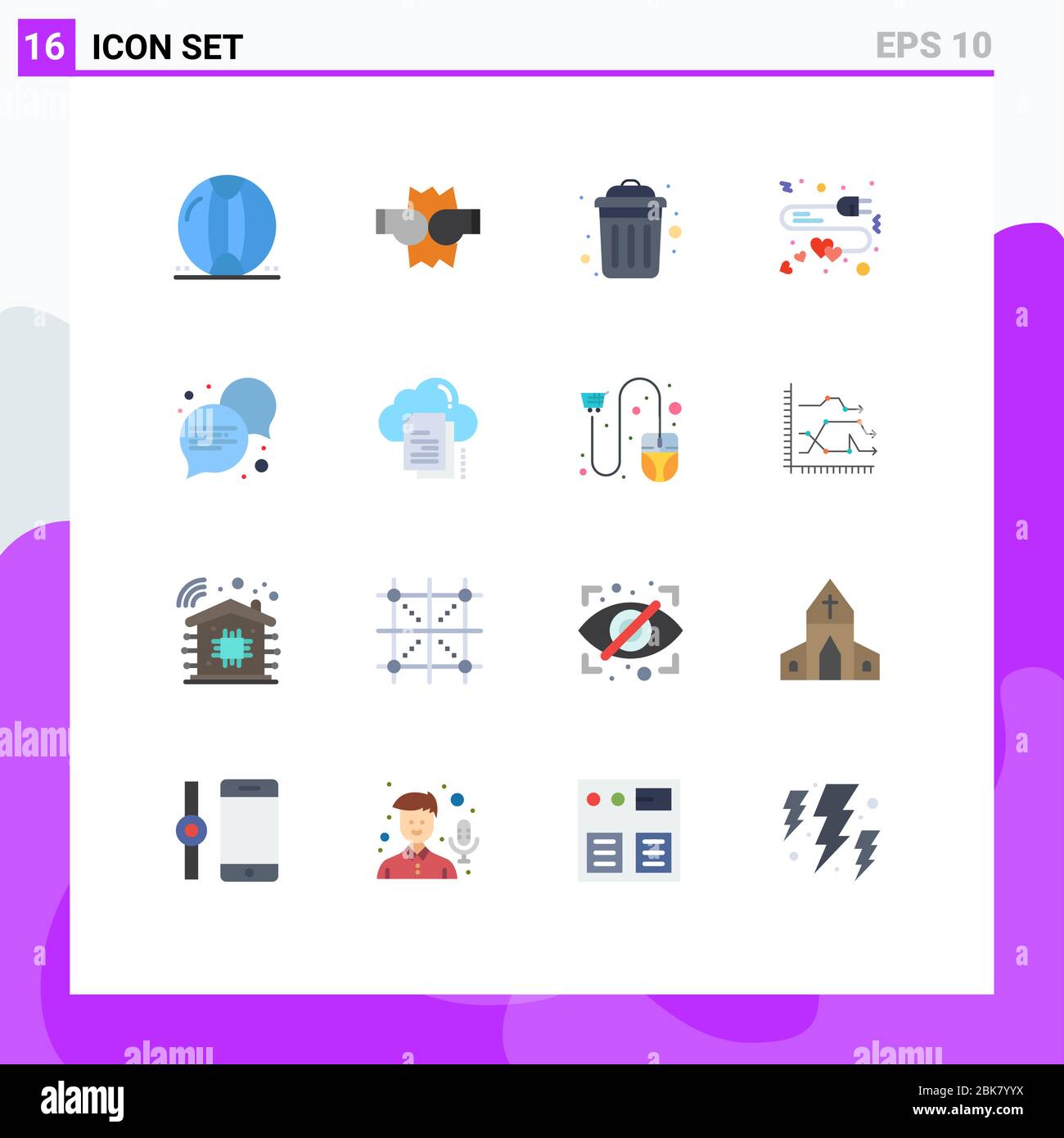 Stock Vector Icon Pack of 16 Line Signs and Symbols for conversation, heart, dustbin, charge, extension Editable Pack of Creative Vector Design Elemen Stock Vector