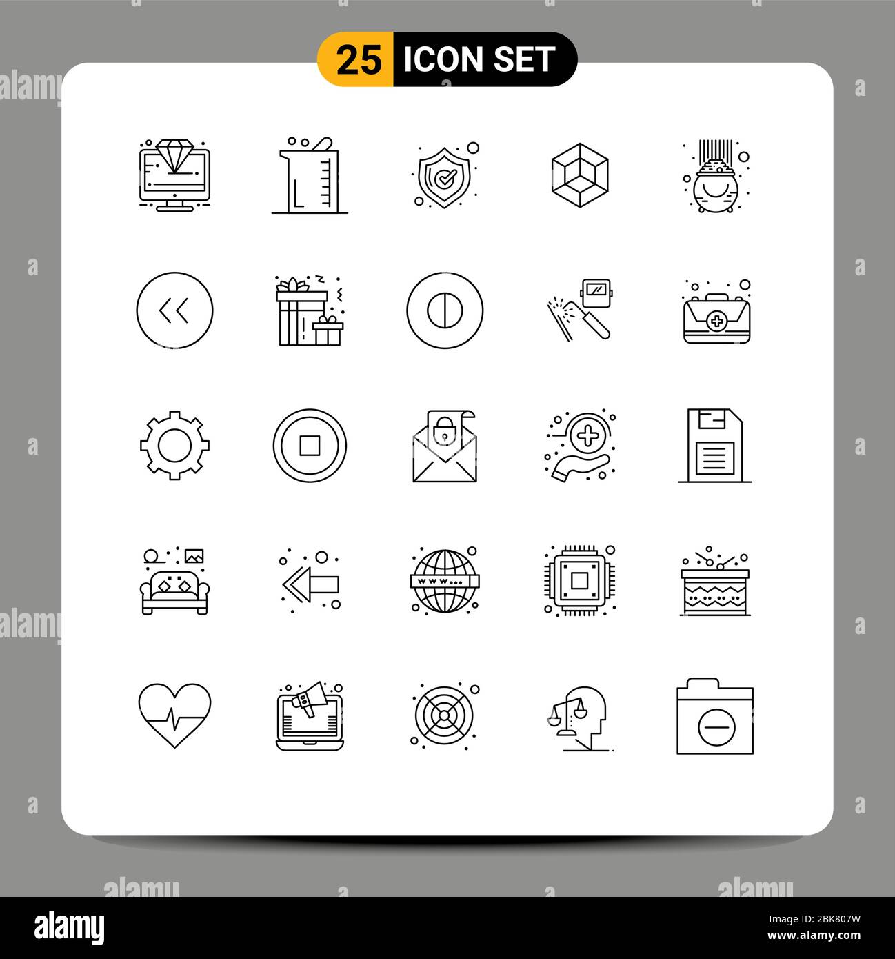 Line Pack of 25 Universal Symbols of fortune, crypto, chemistry, coin, shopping Editable Vector Design Elements Stock Vector