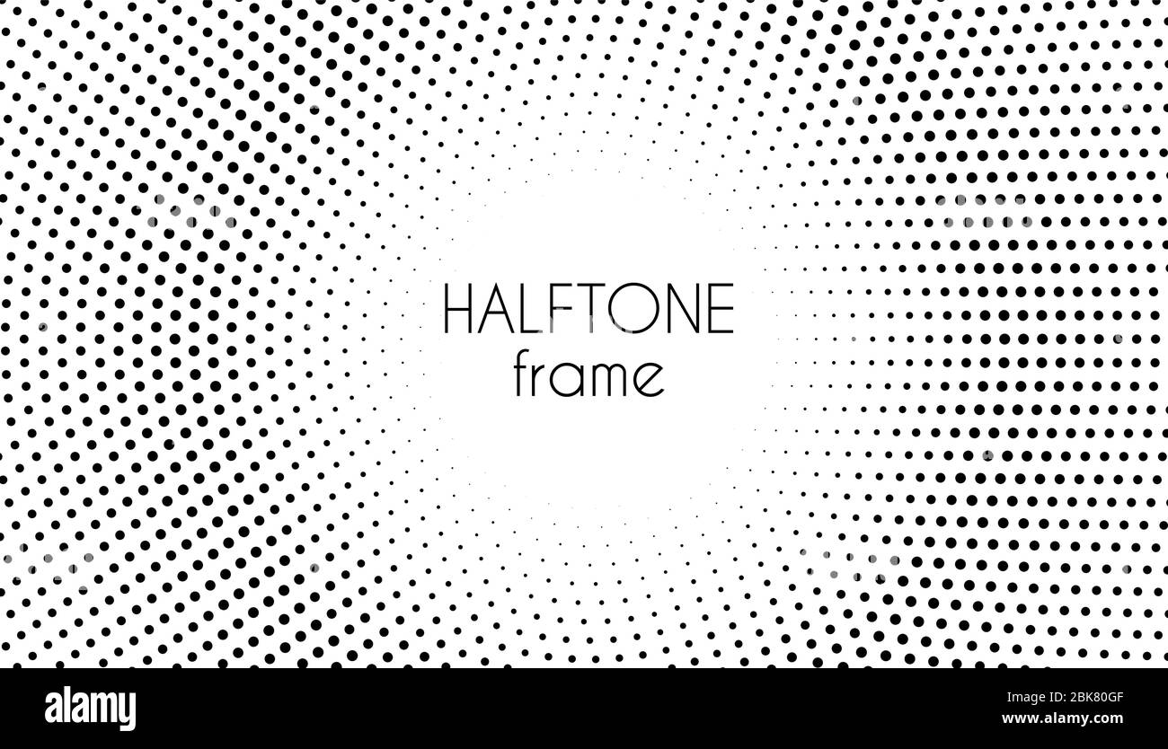 Halftone dotted round frame. Circle dots vector abstract background. Black and white minimal pattern Stock Vector