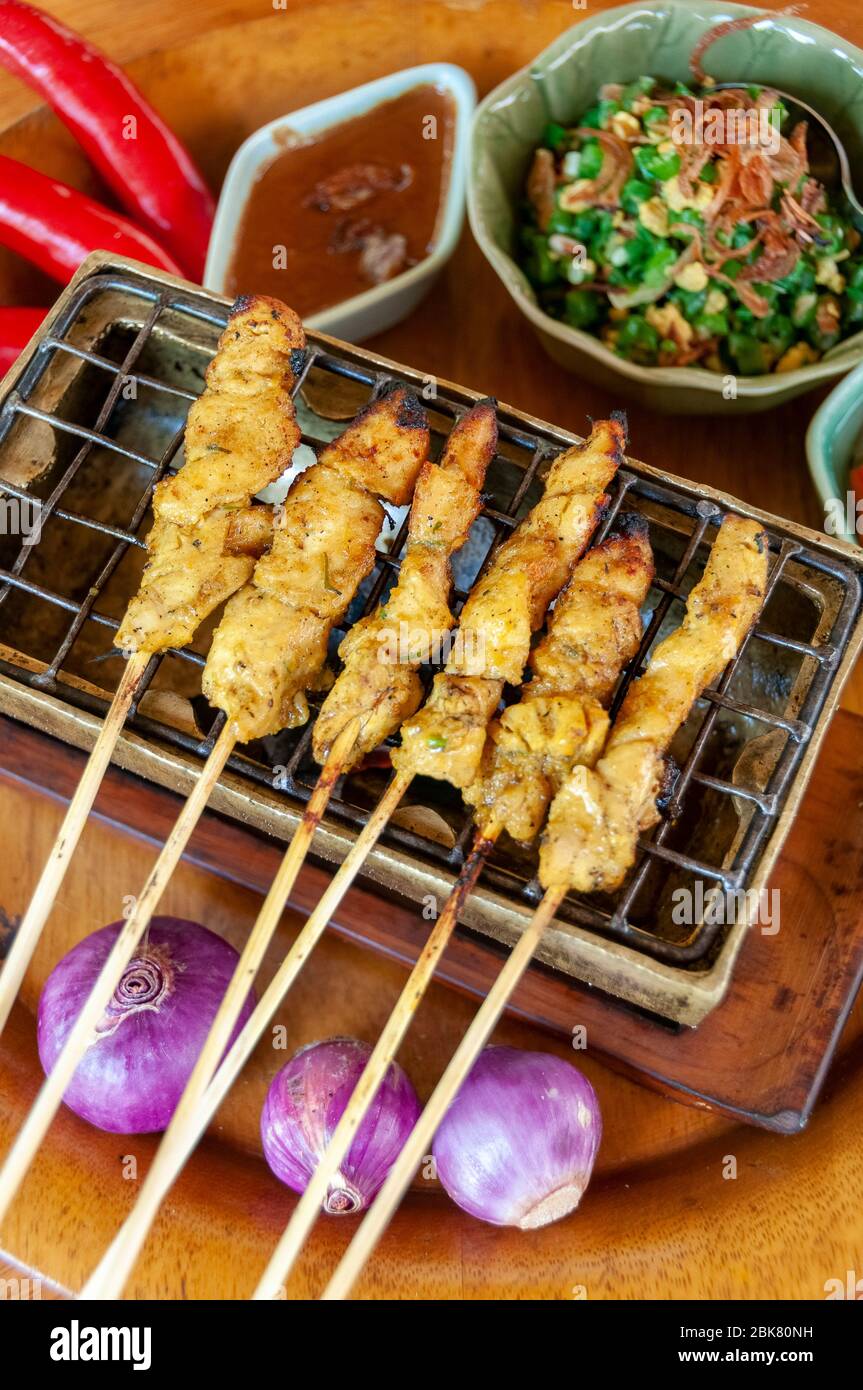 Chicken Satay at restaurant Bali Indonesia Stock Photo - Alamy