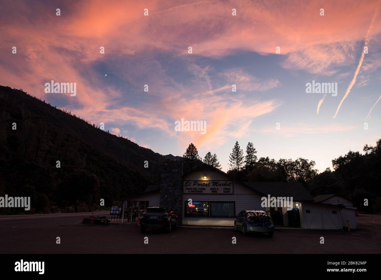 Sunset leaving Yosemite Stock Photo