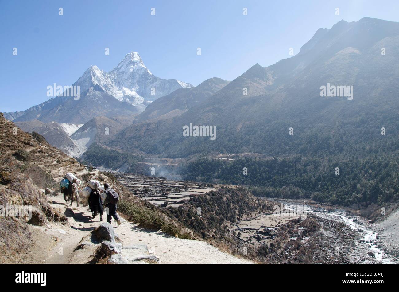 Way from Namche Bazar to Pangboche on Everest Trek Stock Photo
