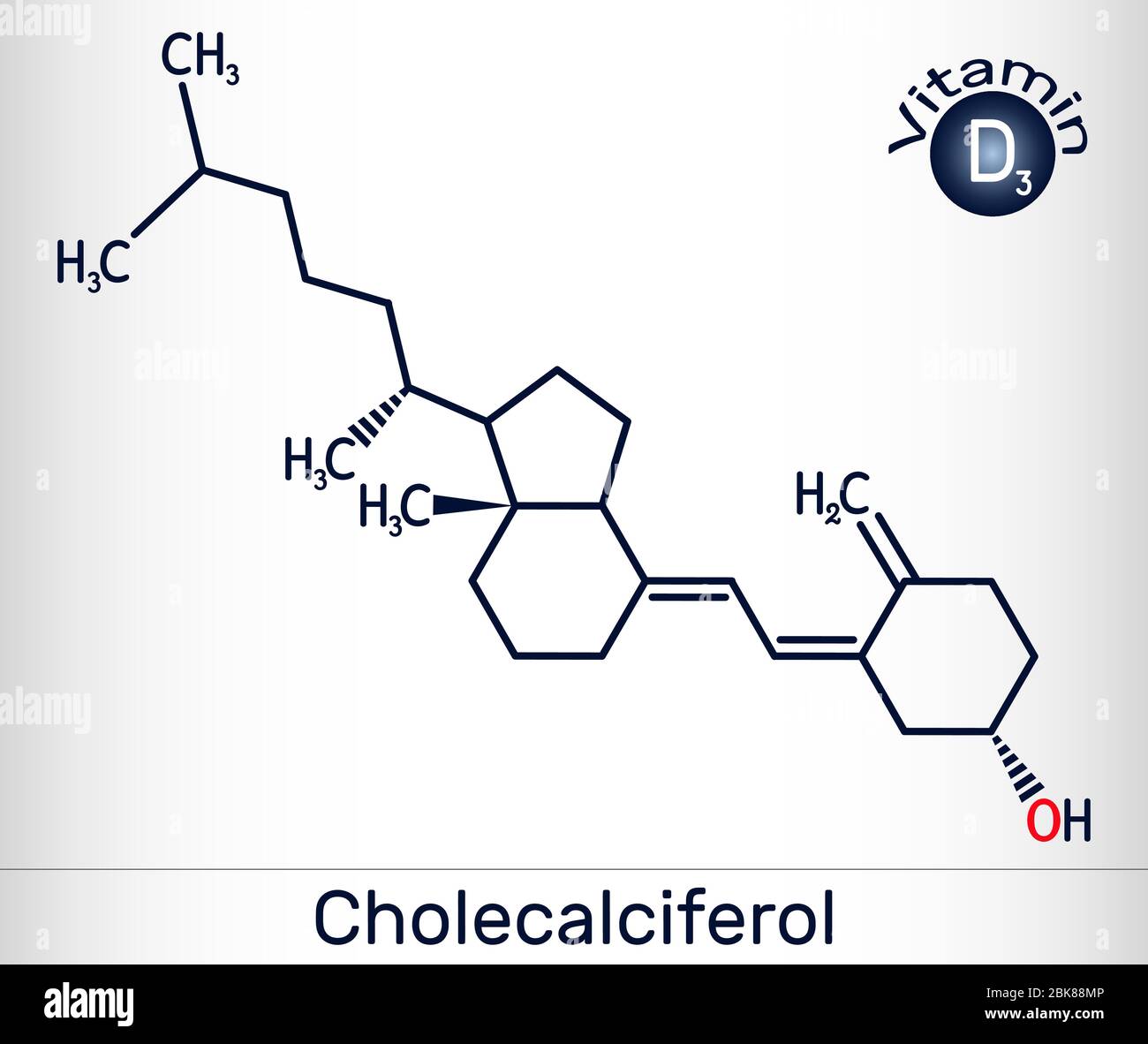 Cholecalciferol, colecalciferol, vitamin D3, C27H44O molecule. Structural chemical formula. Vector illustration Stock Vector
