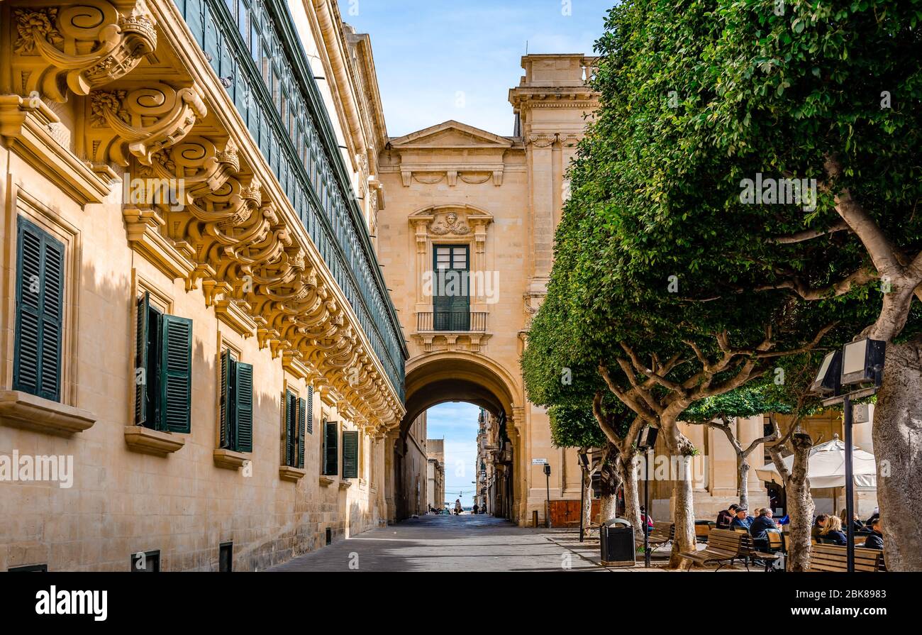 Valletta / Malta - February 20 2015: View of the Old Theatre Street, on a winter afternoon. Stock Photo