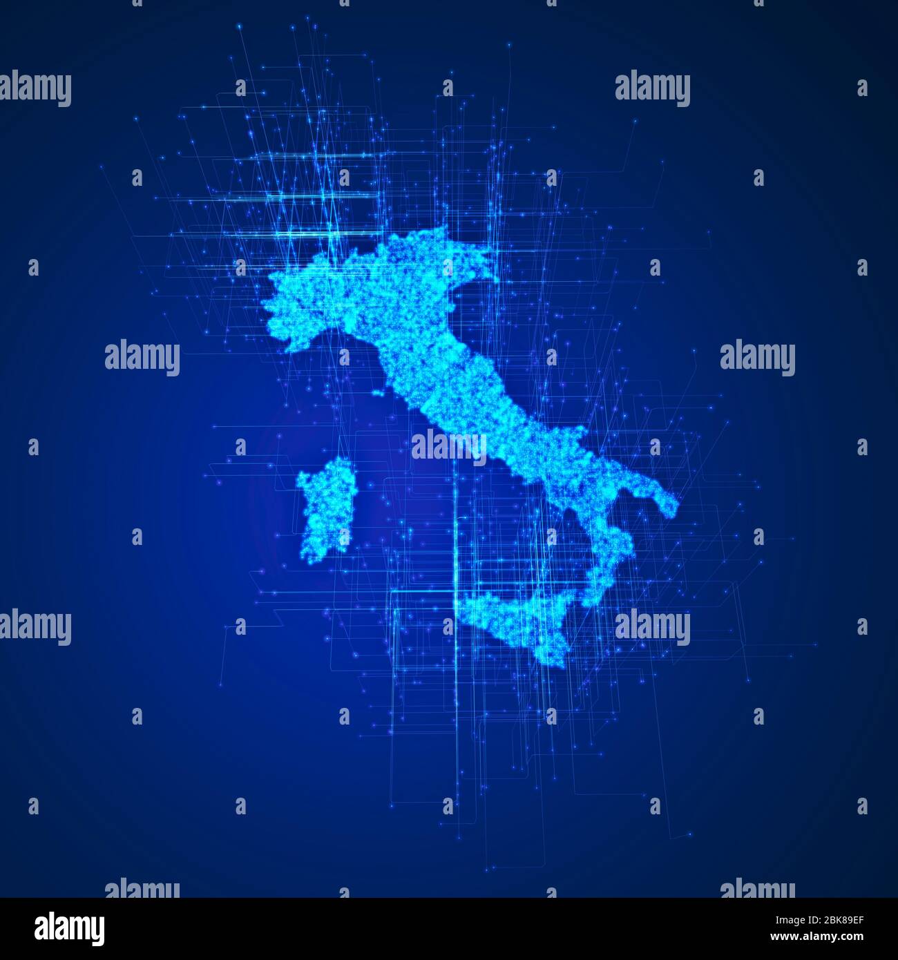 Italy map, connections, network. Smart working, digitalization and future. Technological innovation and internet network. Broadband, computerization Stock Photo