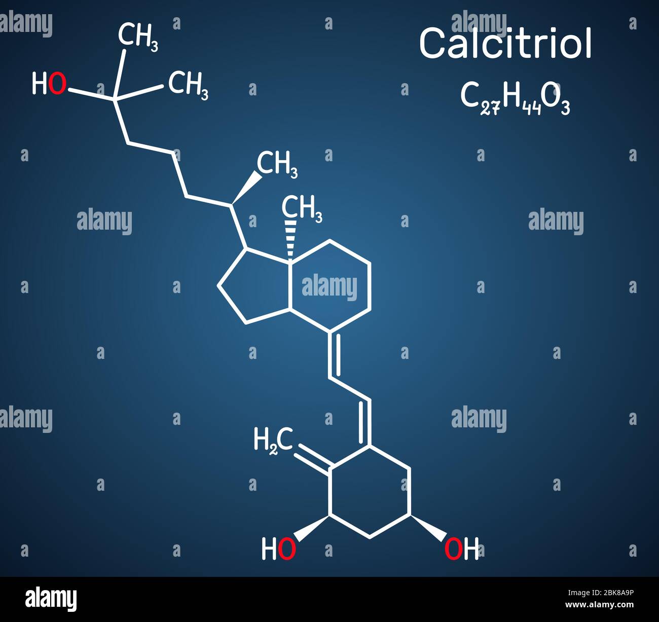 Calcitriol, vitamin D, C27H44O3 molecule. It is hydroxycalciol, member of D3  vitamins and triol. Structural chemical formula on the dark blue backgro  Stock Vector Image & Art - Alamy