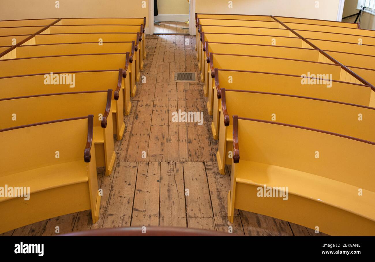 Inside the Black Meeting House, location for anti-slavery meetings, recruitment for the 54th Volunteer Regiment, oldest black church Stock Photo