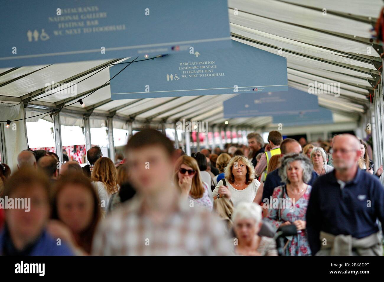 Hay-On-Wye, Hay Festival,  4th of June 2013,  crowds walk around venue at Hay Festival. ©PRWPhotography Stock Photo